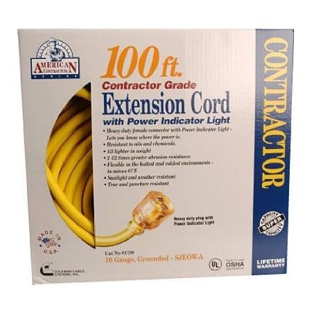 Southwire SJEOW Extension Cord, 10 AWG, Outdoor, 10/3, 1 Outlets, 5-15R, Yellow, 5-15P, 100 ft 1789SW0002